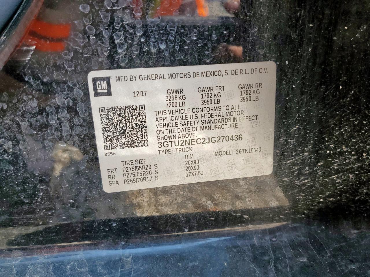 2018 GMC Sierra K1500 Slt VIN: 3GTU2NEC2JG270436 Lot: 70041005