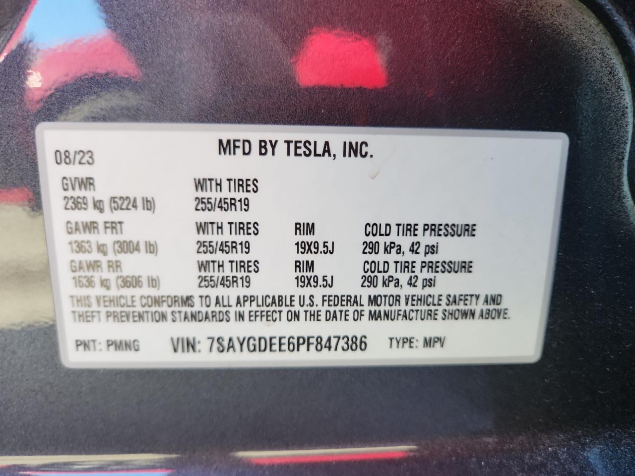 2023 Tesla Model Y VIN: 7SAYGDEE6PF847386 Lot: 70260025