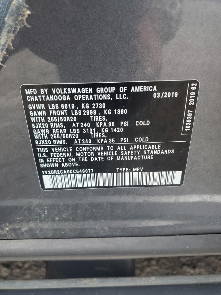 2019 Volkswagen Atlas Se VIN: 1V2UR2CA0KC548877 Lot: 69796215