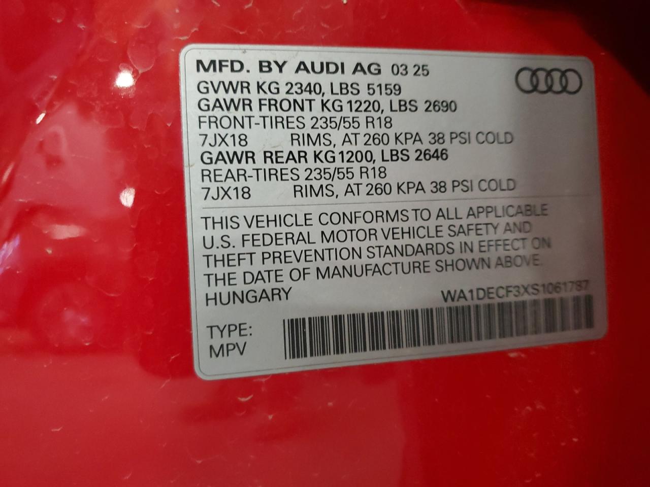 2025 Audi Q3 Premium S Line 45 VIN: WA1DECF3XS1061787 Lot: 70064975