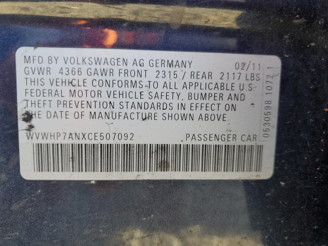 WVWHP7ANXCE507092 2012 Volkswagen Cc Luxury