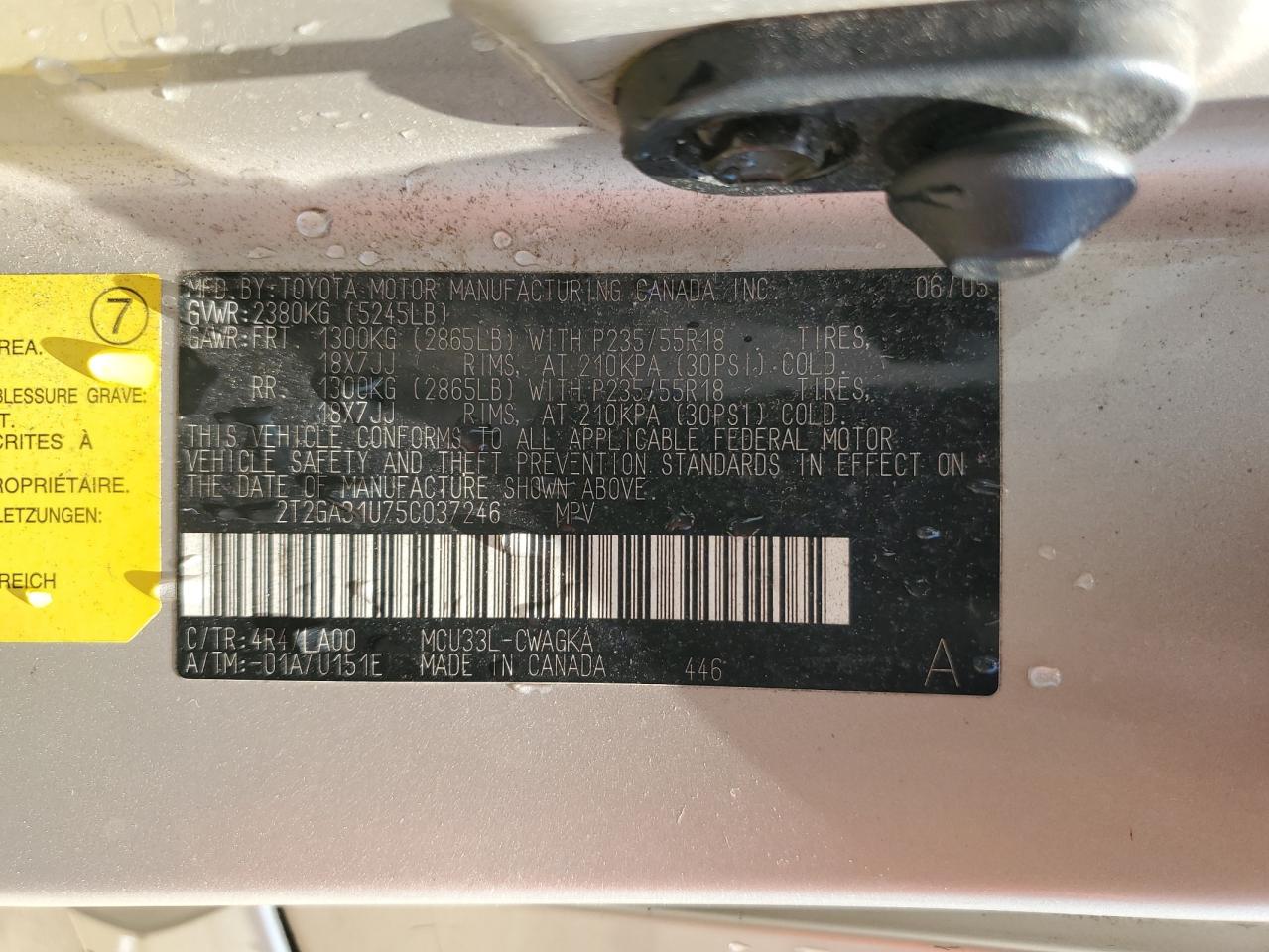 2005 Lexus Rx 330 VIN: 2T2GA31U75C037246 Lot: 69024645