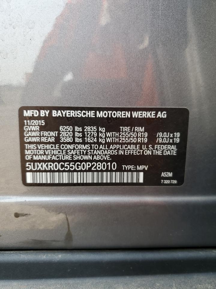 2016 BMW X5 xDrive35I VIN: 5UXKR0C55G0P28010 Lot: 66285955
