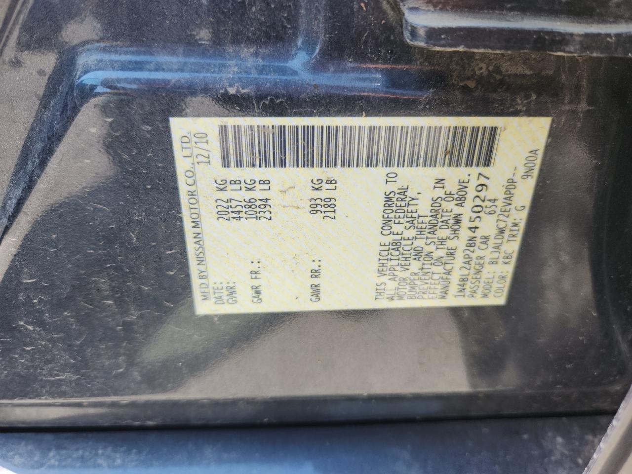 2011 Nissan Altima Sr VIN: 1N4BL2AP2BN450297 Lot: 69613175