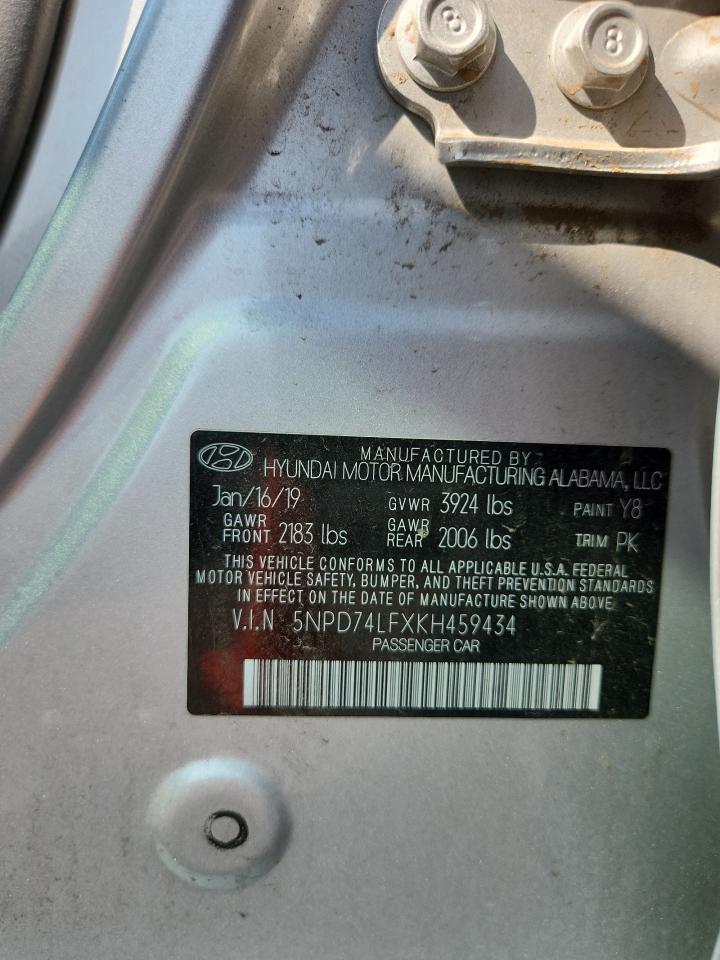 2019 Hyundai Elantra Se VIN: 5NPD74LFXKH459434 Lot: 70063215