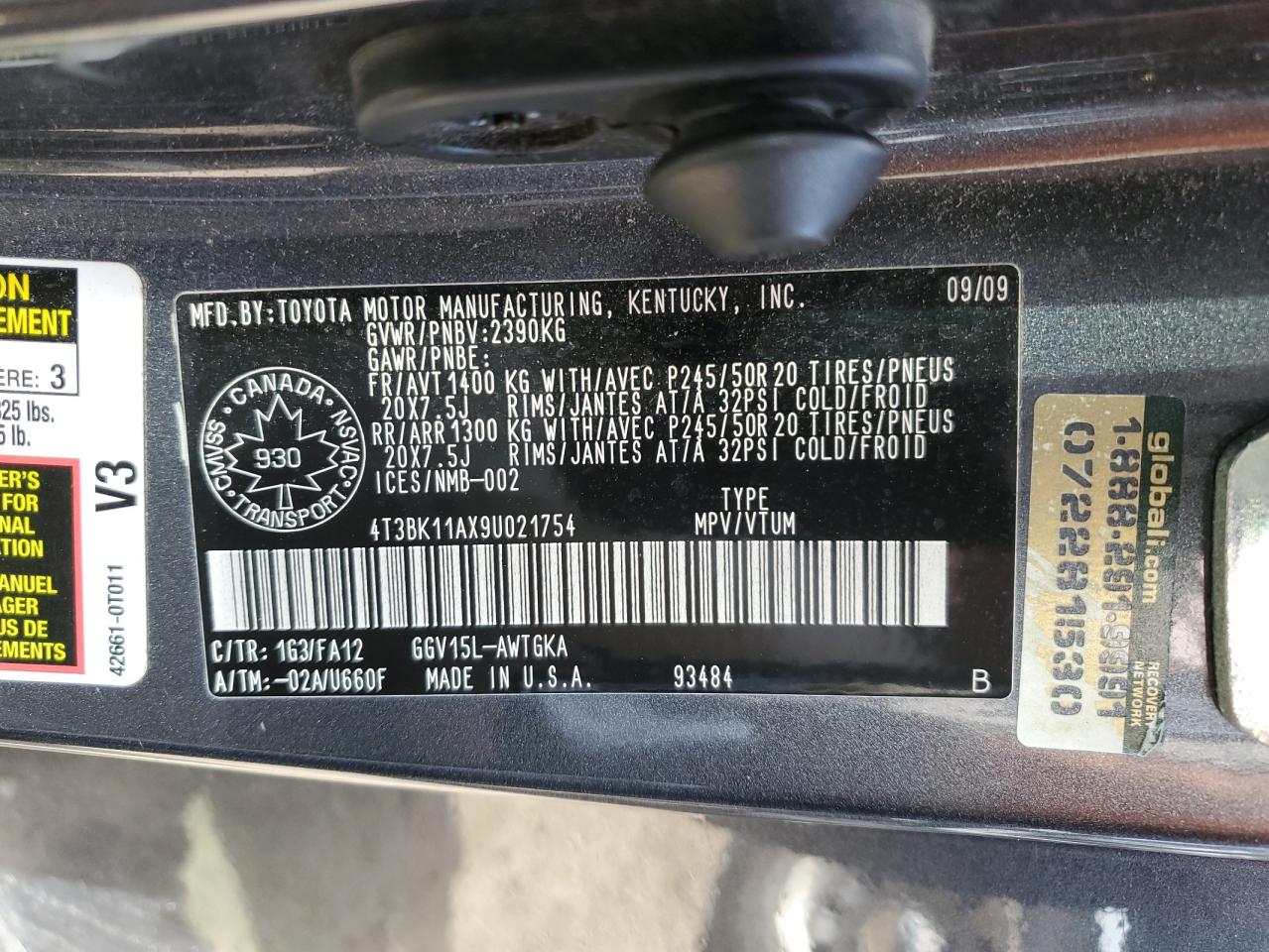 2009 Toyota Venza VIN: 4T3BK11AX9U021754 Lot: 67526945