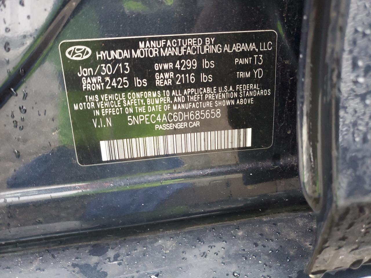 2013 Hyundai Sonata Se VIN: 5NPEC4AC6DH685658 Lot: 67579255