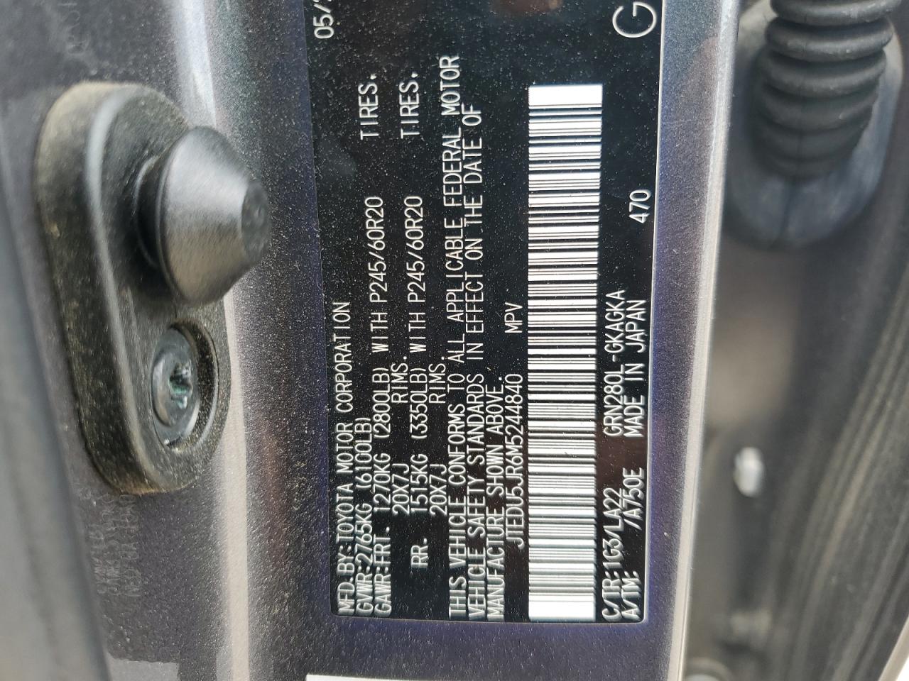 2021 Toyota 4Runner Night Shade VIN: JTEDU5JR6M5244840 Lot: 68817135