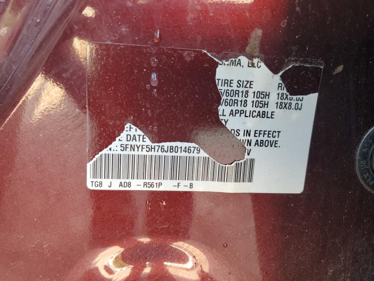 2018 Honda Pilot Exln VIN: 5FNYF5H76JB014679 Lot: 69816375