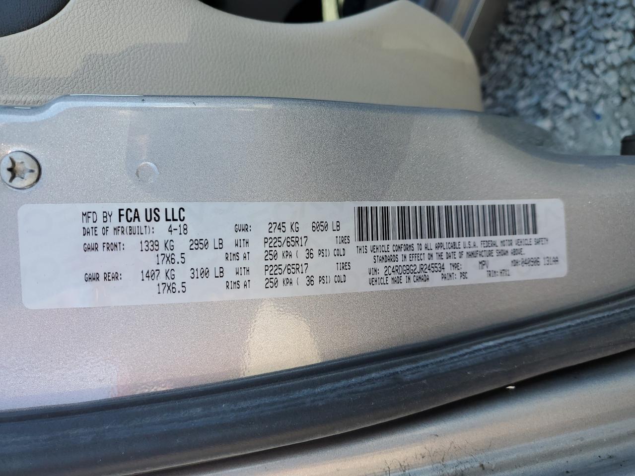 2018 Dodge Grand Caravan Se VIN: 2C4RDGBG2JR245534 Lot: 68960575