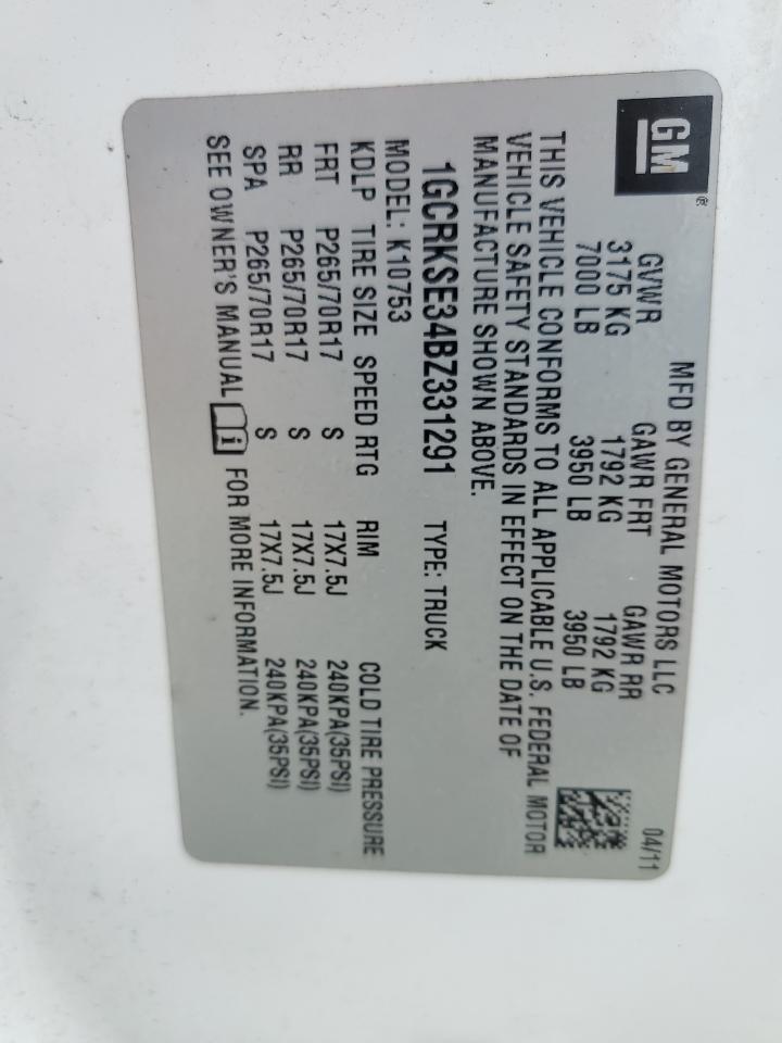 2011 Chevrolet Silverado K1500 Lt VIN: 1GCRKSE34BZ331291 Lot: 70319255