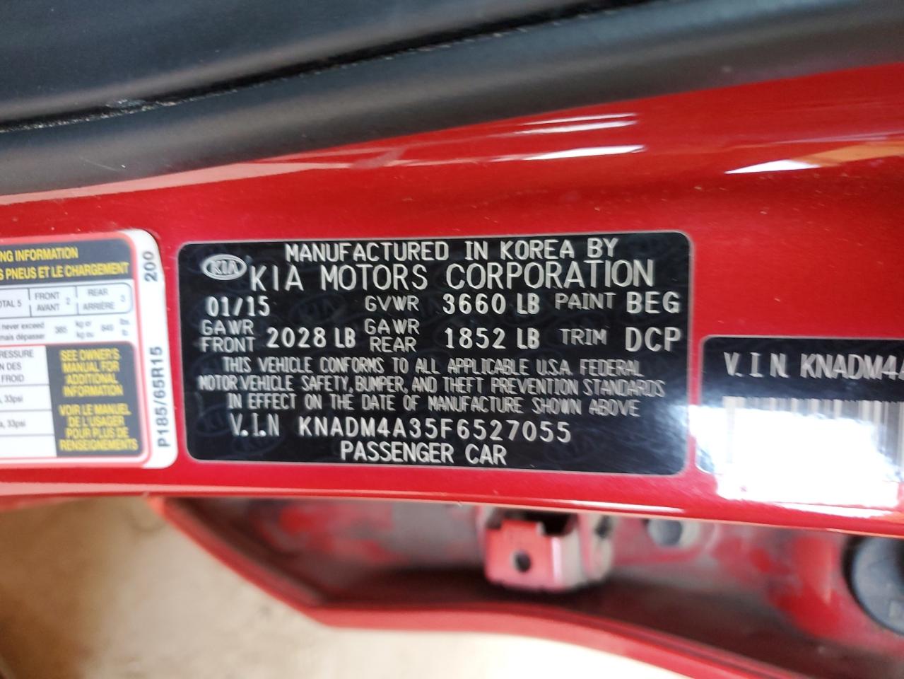 2015 Kia Rio Lx VIN: KNADM4A35F6527055 Lot: 67683825