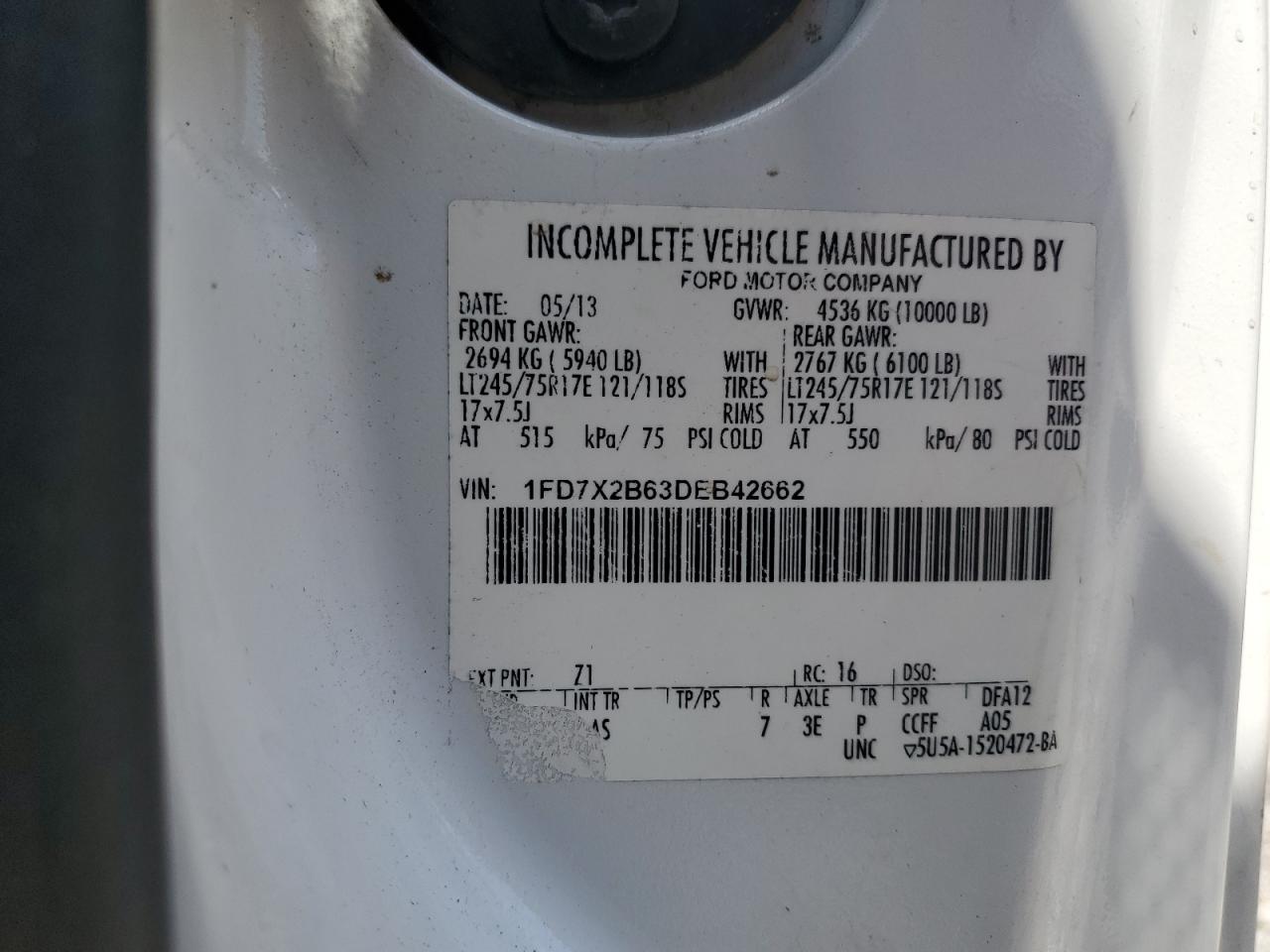 2013 Ford F250 Super Duty VIN: 1FD7X2B63DEB42662 Lot: 69801755