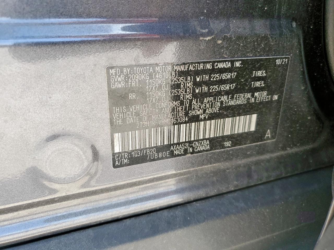 2021 Toyota Rav4 Le VIN: 2T3H1RFV8MC163084 Lot: 70918615