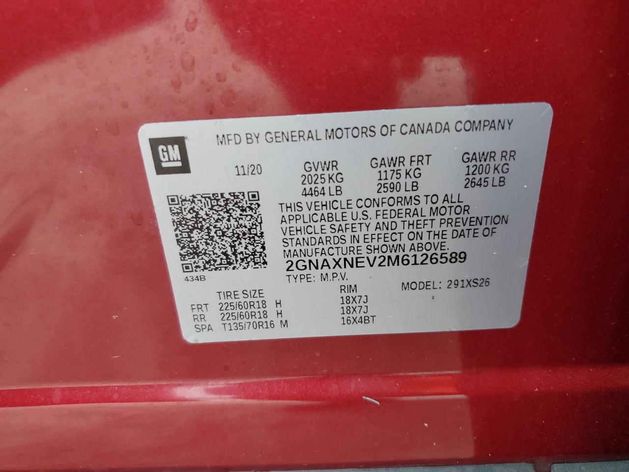 2021 Chevrolet Equinox Premier VIN: 2GNAXNEV2M6126589 Lot: 68116345
