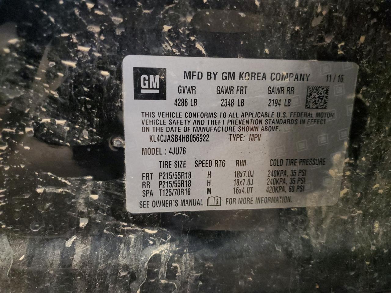 2017 Buick Encore Preferred VIN: KL4CJASB4HB056922 Lot: 67228815