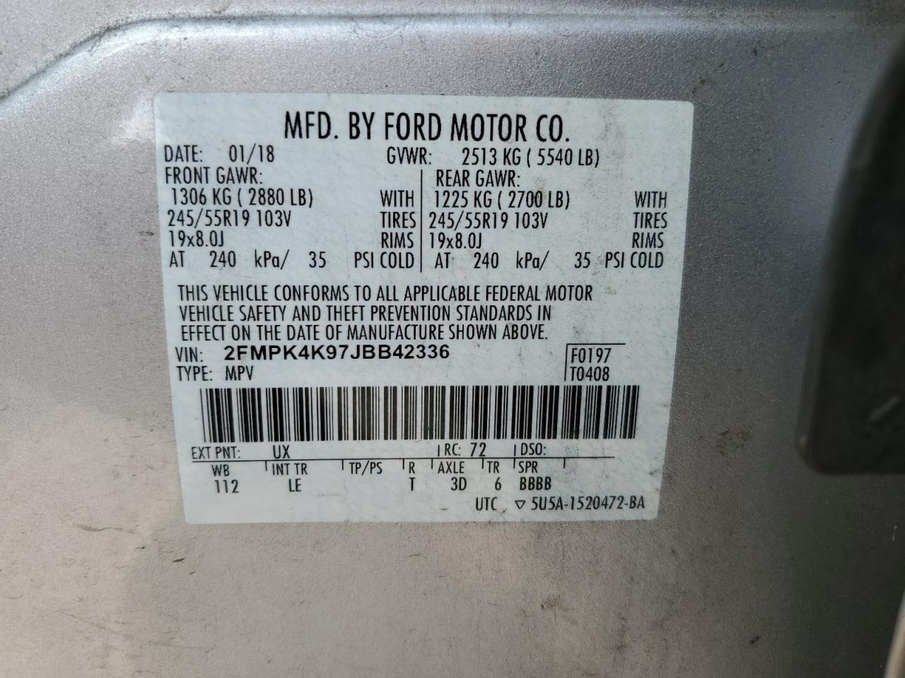 2018 Ford Edge Titanium VIN: 2FMPK4K97JBB42336 Lot: 69771925