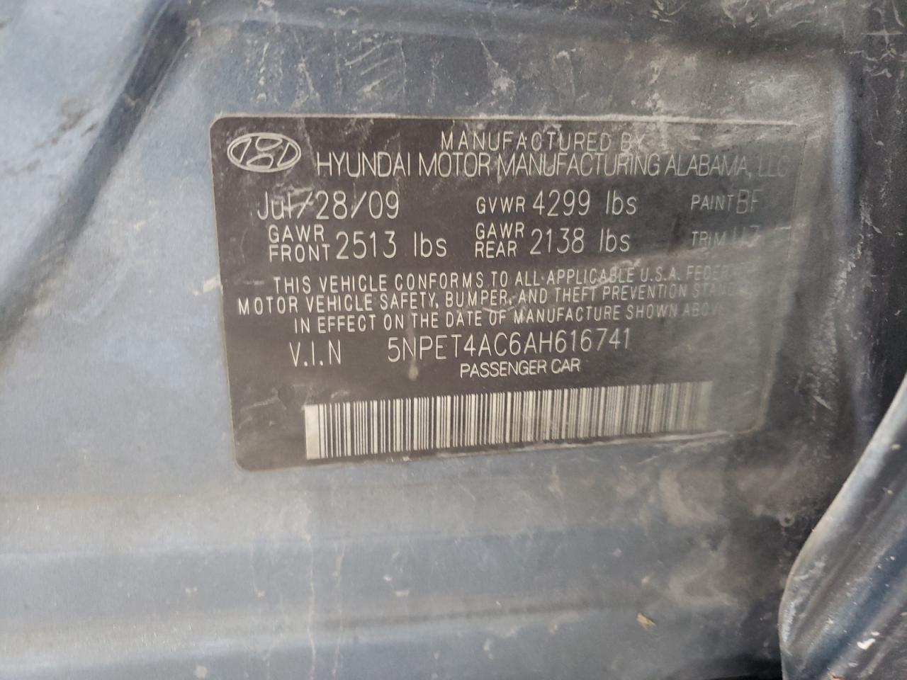 2010 Hyundai Sonata Gls VIN: 5NPET4AC6AH616741 Lot: 67421705