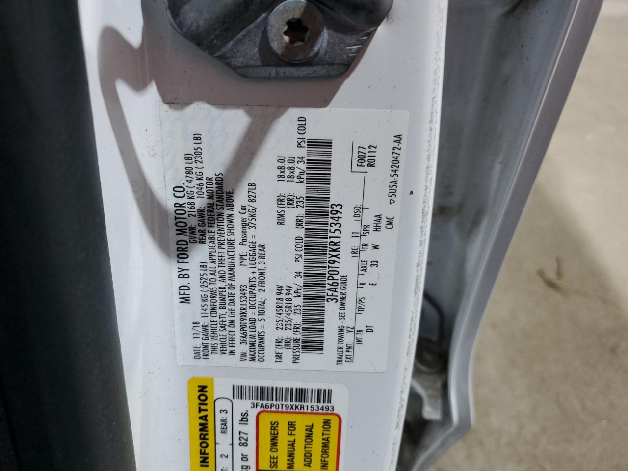 2019 Ford Fusion Se VIN: 3FA6P0T9XKR153493 Lot: 69766815