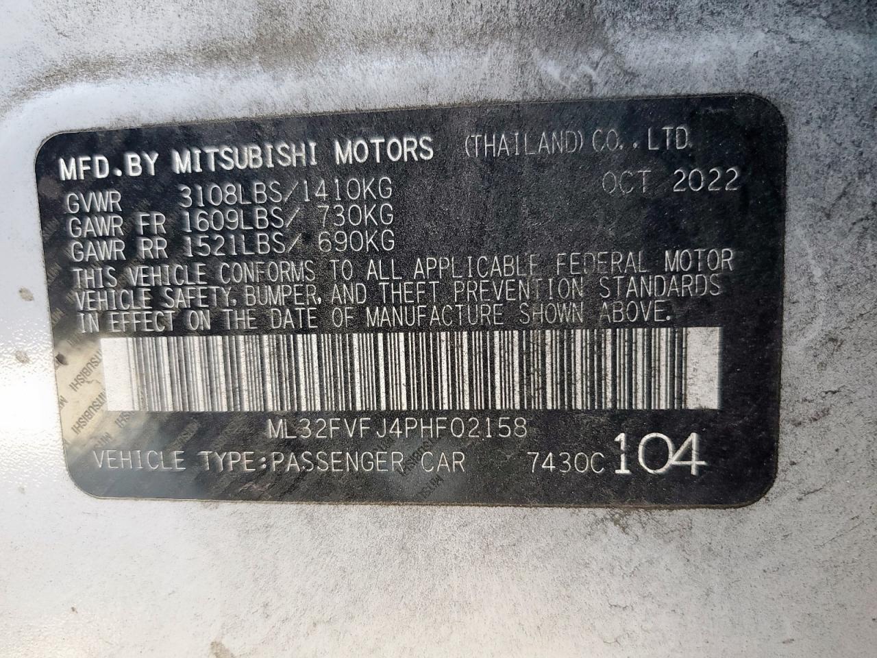 2023 Mitsubishi Mirage G4 Se VIN: ML32FVFJ4PHF02158 Lot: 67902405