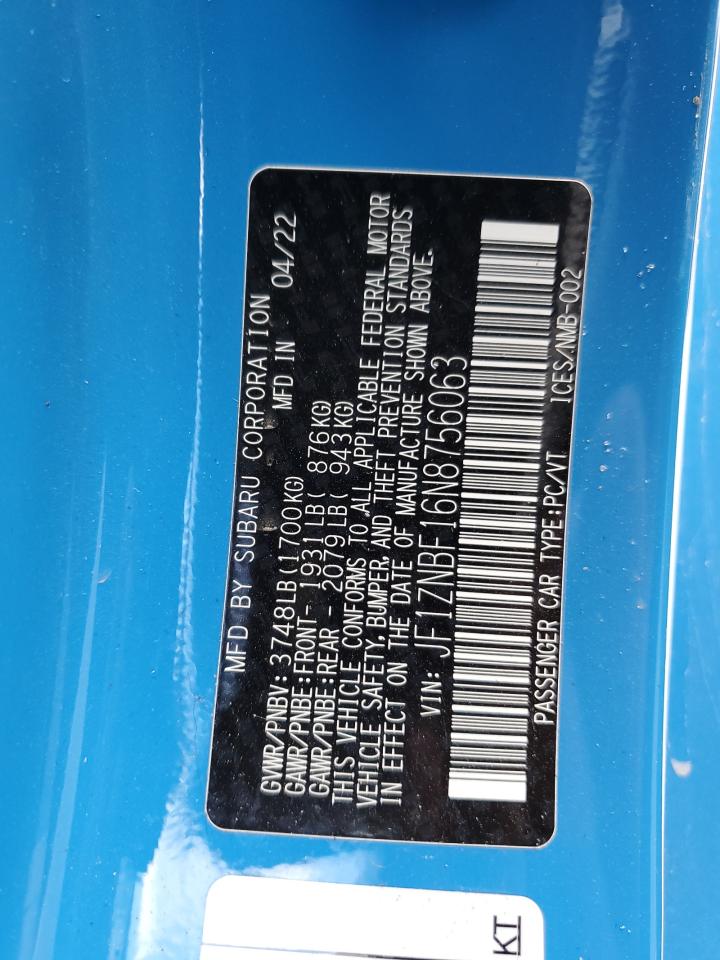 2022 Toyota Gr 86 Premium VIN: JF1ZNBF16N8756063 Lot: 69944335