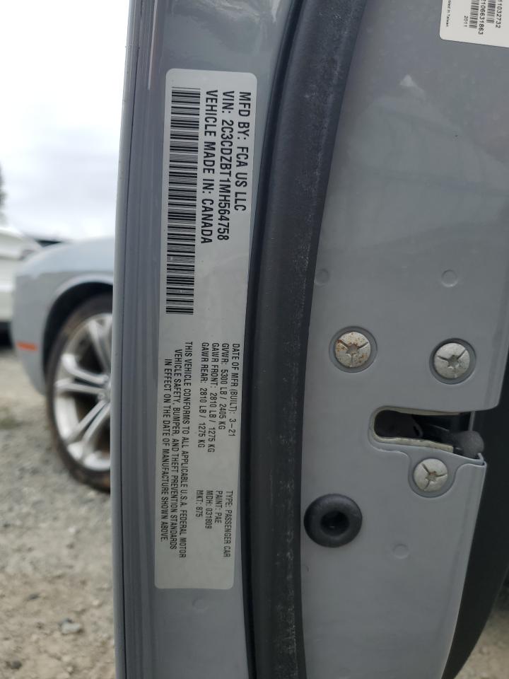 2021 Dodge Challenger R/T VIN: 2C3CDZBT1MH564758 Lot: 69675305