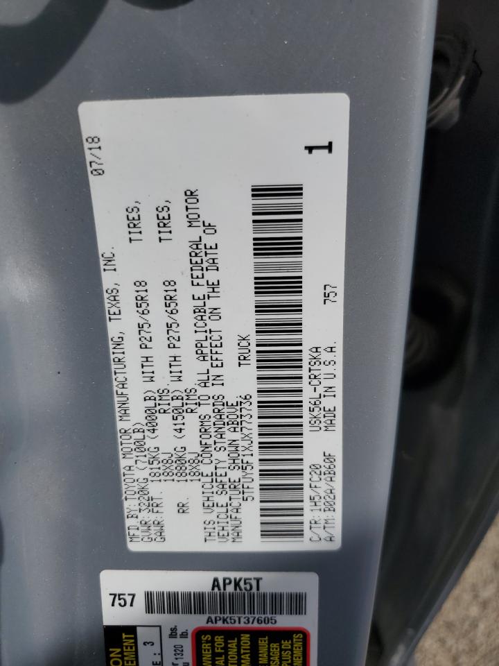 2018 Toyota Tundra Double Cab Sr VIN: 5TFUY5F1XJX773736 Lot: 65322395