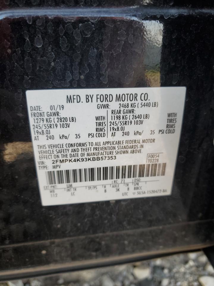 2019 Ford Edge Titanium VIN: 2FMPK4K93KBB57353 Lot: 69537135