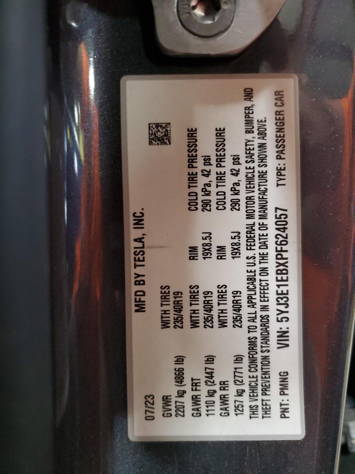2023 Tesla Model 3 VIN: 5YJ3E1EBXPF624057 Lot: 70634855