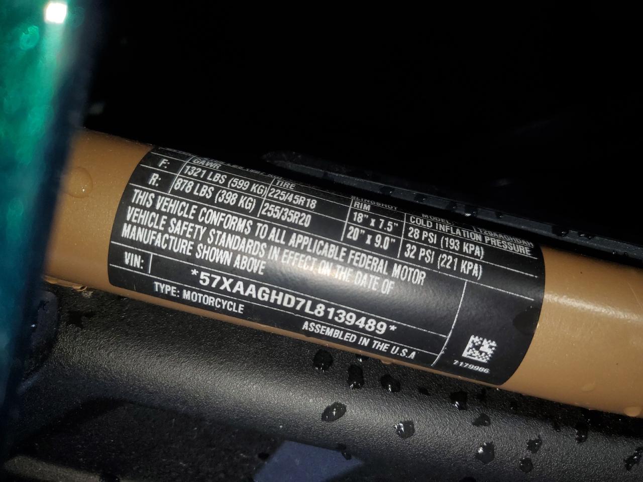 2020 Polaris Slingshot Gt VIN: 57XAAGHD7L8139489 Lot: 68490005