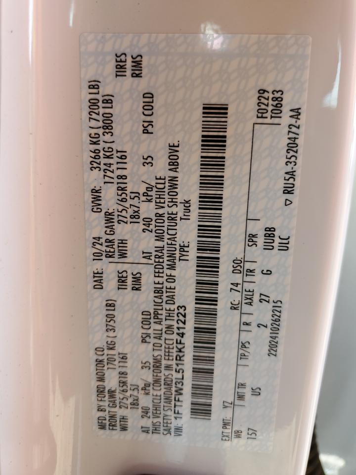 2024 Ford F150 Xlt VIN: 1FTFW3L51RKF41223 Lot: 67542715