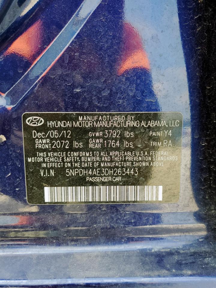 2013 Hyundai Elantra Gls VIN: 5NPDH4AE3DH263443 Lot: 70504795