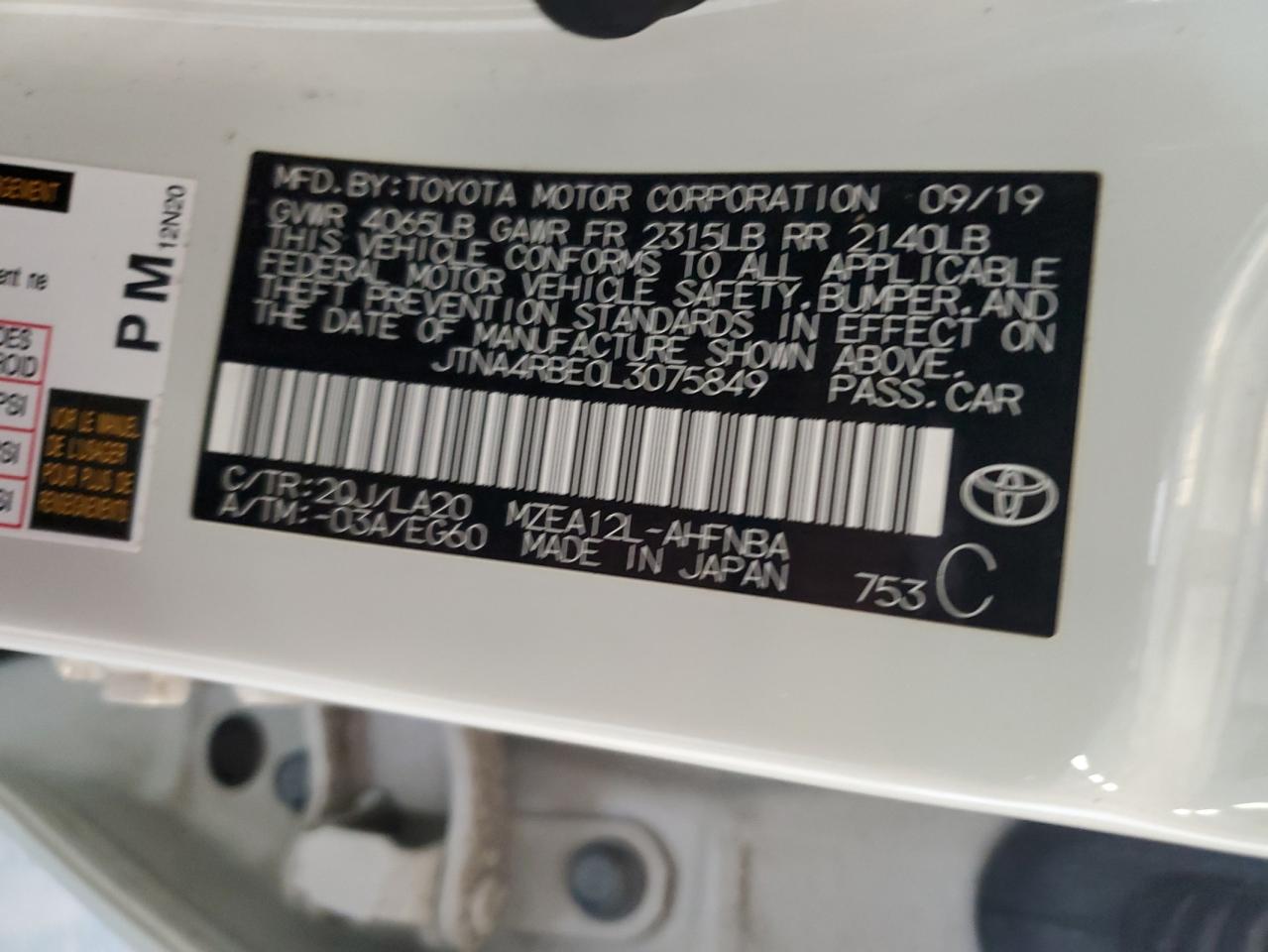 2020 Toyota Corolla Xse VIN: JTNA4RBE0L3075849 Lot: 69655695