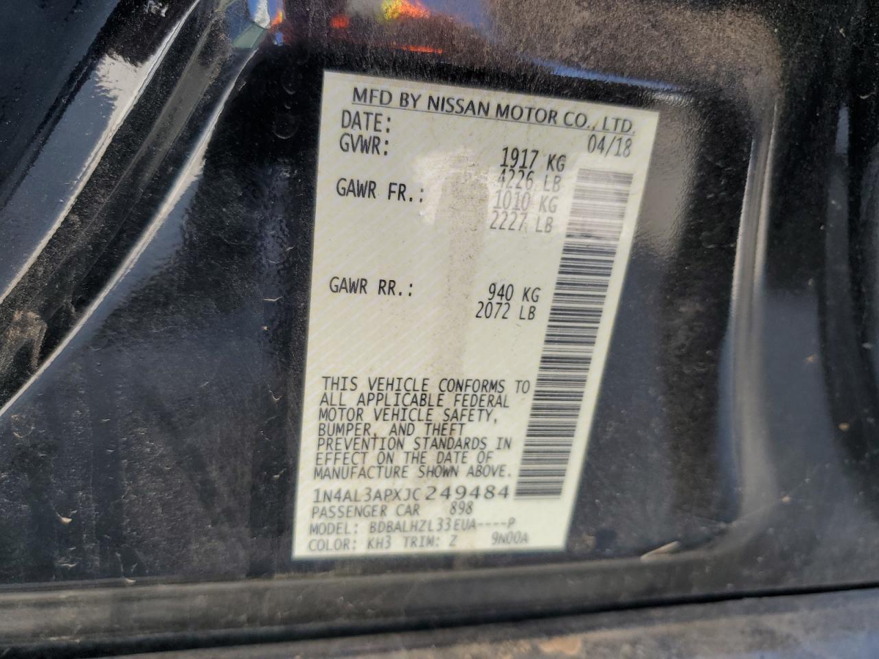 2018 Nissan Altima 2.5 VIN: 1N4AL3APXJC249484 Lot: 69221445