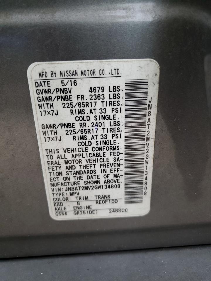 2016 Nissan Rogue S VIN: JN8AT2MV2GW134808 Lot: 70954535