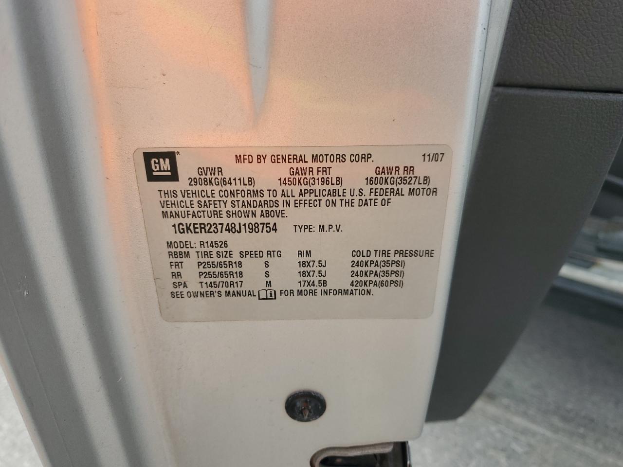 2008 GMC Acadia Slt-1 VIN: 1GKER23748J198754 Lot: 80164485