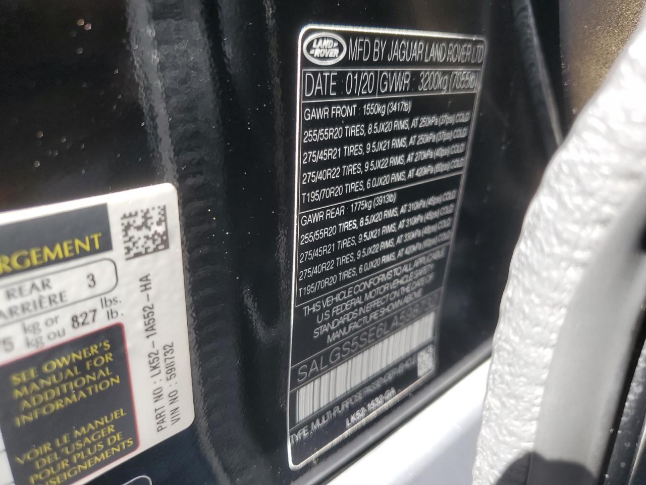 SALGS5SE6LA598732 2020 Land Rover Range Rover P525 Hse