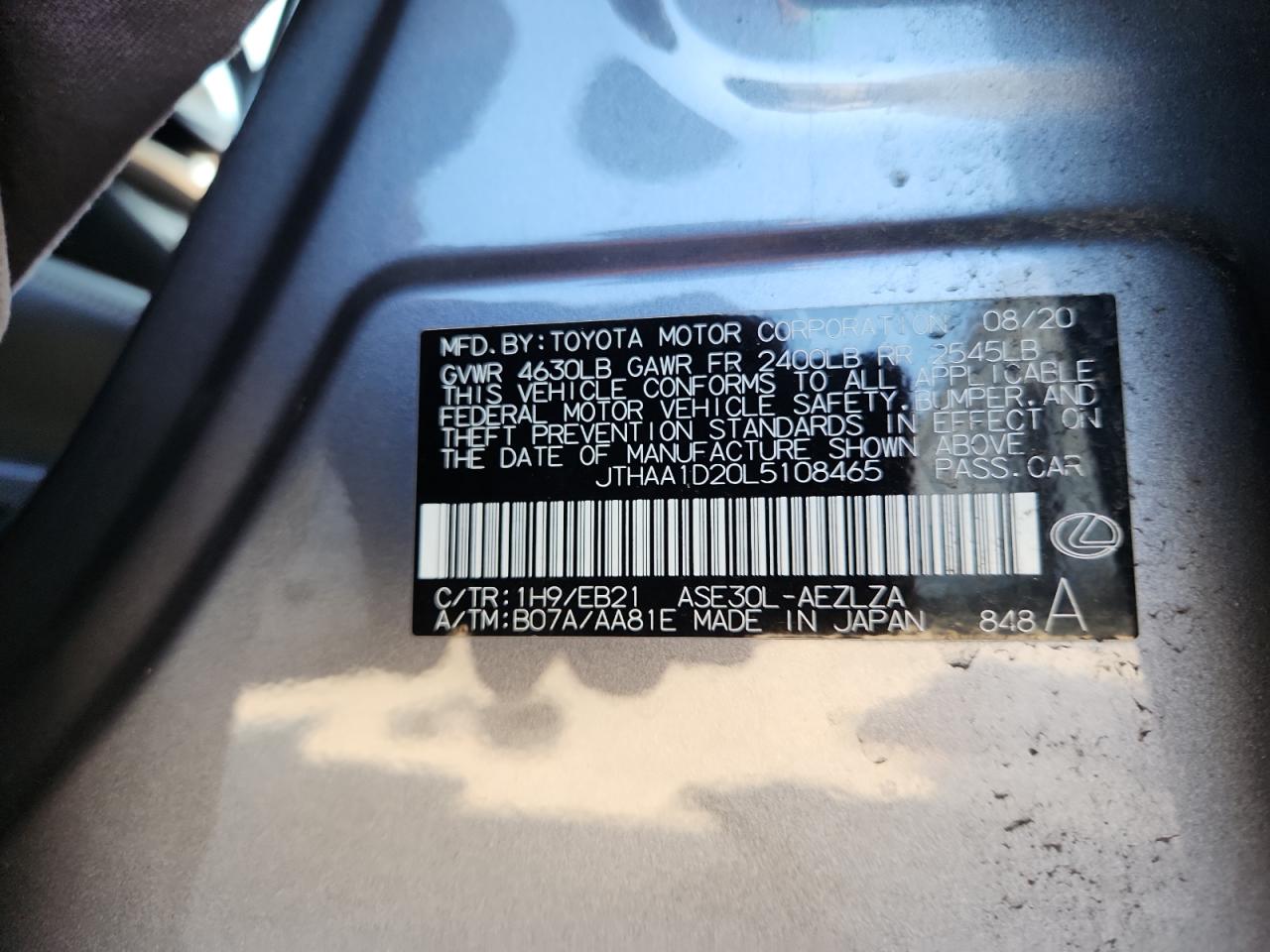 2020 Lexus Is 300 VIN: JTHAA1D20L5108465 Lot: 67421365