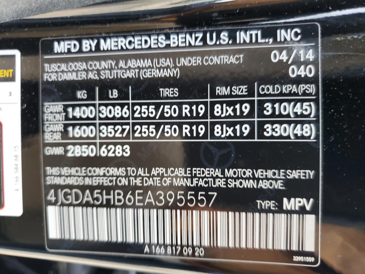 2014 Mercedes-Benz Ml 350 4Matic VIN: 4JGDA5HB6EA395557 Lot: 68367205