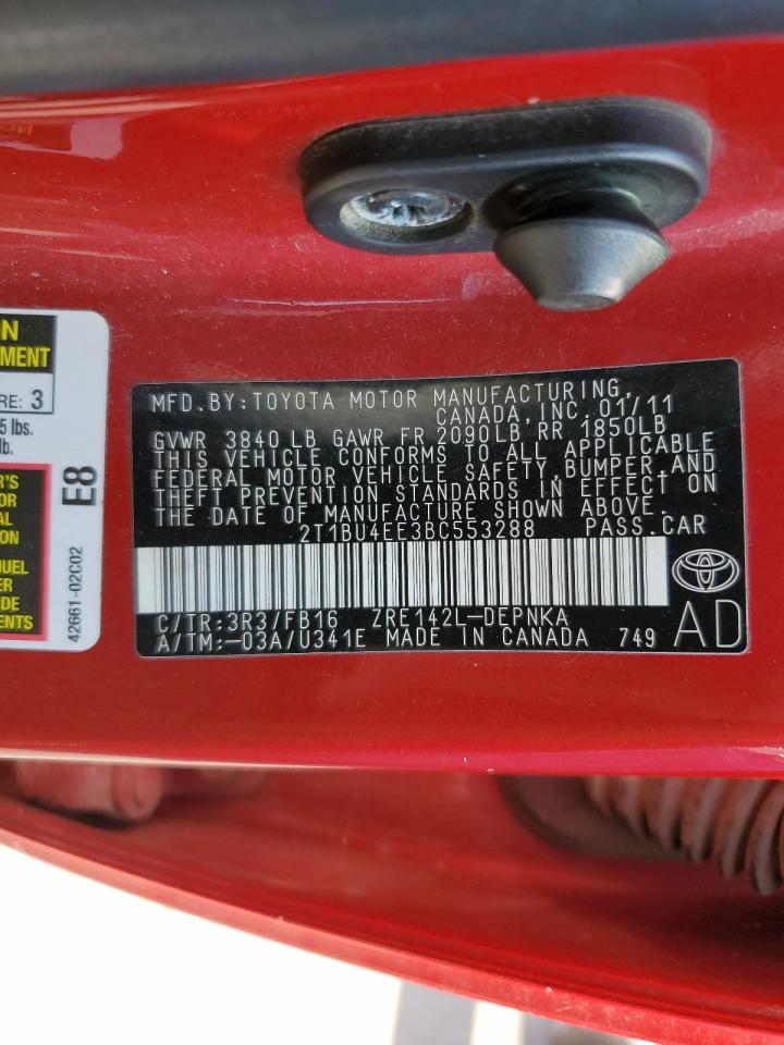 2011 Toyota Corolla Base VIN: 2T1BU4EE3BC553288 Lot: 67673145