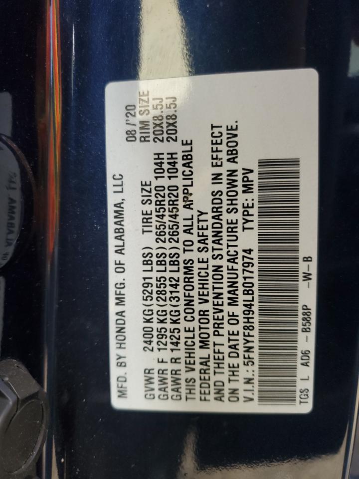 2020 Honda Passport Touring VIN: 5FNYF8H94LB017974 Lot: 69150645