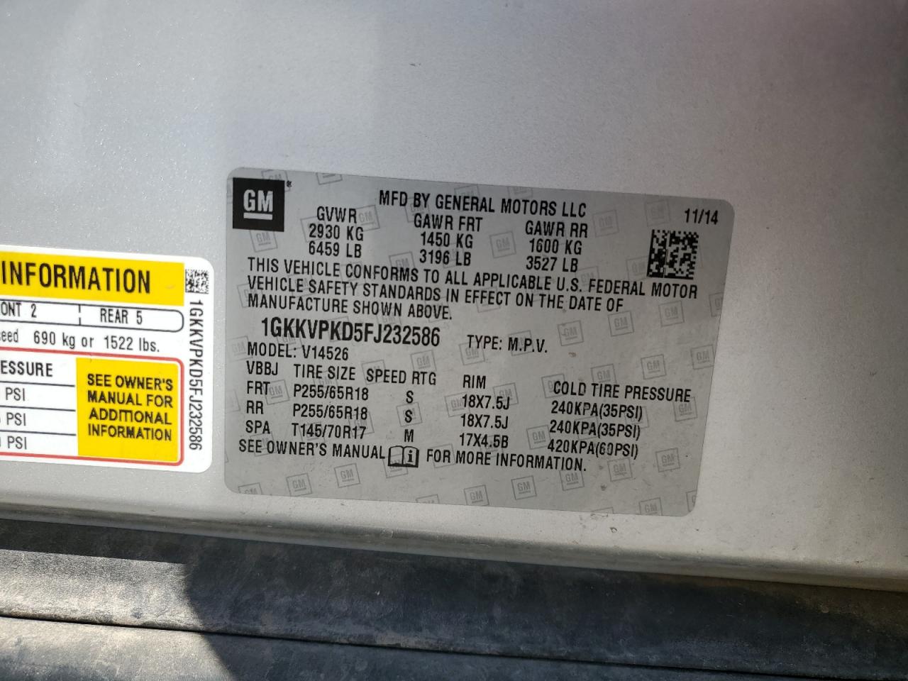 2015 GMC Acadia Sle VIN: 1GKKVPKD5FJ232586 Lot: 68389305