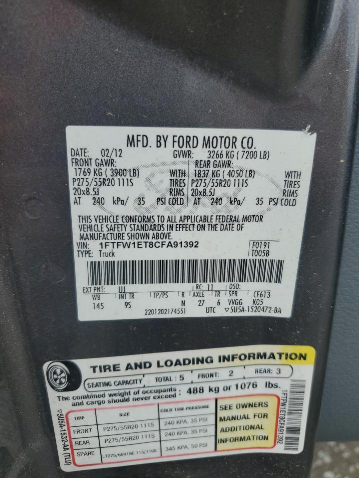 1FTFW1ET8CFA91392 2012 Ford F150 Supercrew