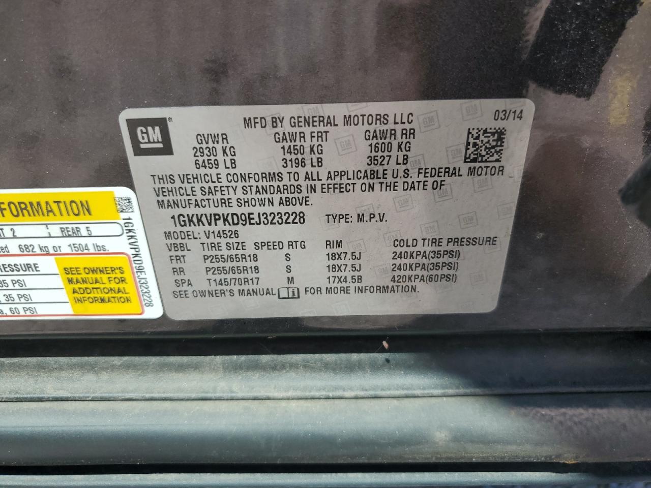 2014 GMC Acadia Sle VIN: 1GKKVPKD9EJ323228 Lot: 67287475