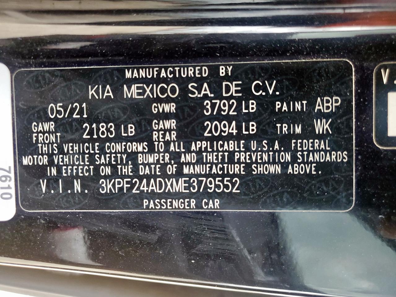 3KPF24ADXME379552 2021 Kia Forte Fe