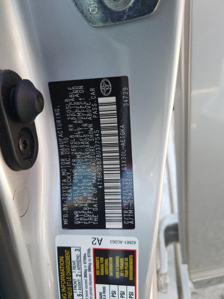 2011 Toyota Avalon Base VIN: 4T1BK3DB7BU377545 Lot: 70748245