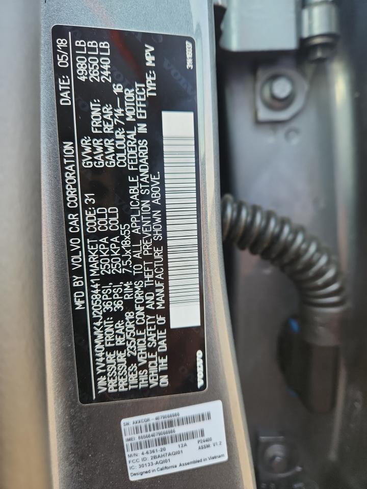 2018 Volvo V60 Cross Country Premier VIN: YV440MWK4J2058441 Lot: 70921255