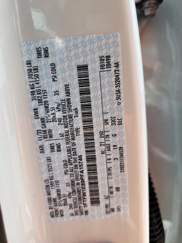 2023 Ford F150 Supercrew VIN: 1FTFW1E89PFA15746 Lot: 70007505