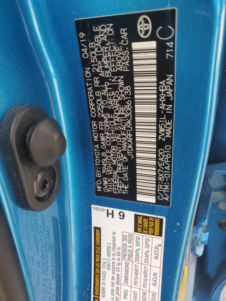 2019 Toyota Prius VIN: JTDKARFU9K3086138 Lot: 69386665