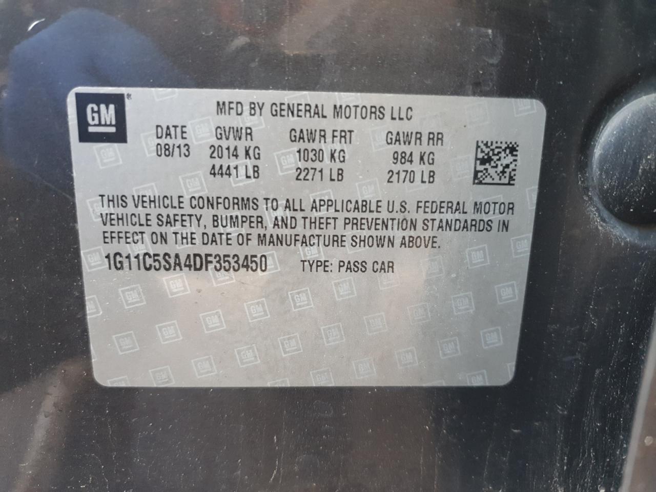 2013 Chevrolet Malibu 1Lt VIN: 1G11C5SA4DF353450 Lot: 70571135